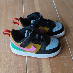 Nike Toddler Black Sneakers with Pink, Yellow & Green Accents